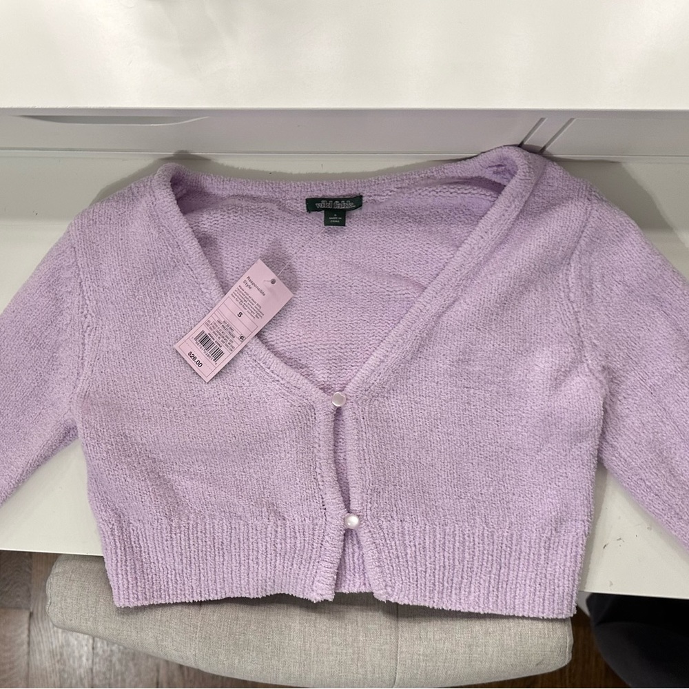 wild fable purple cropped button up cardigan sweater